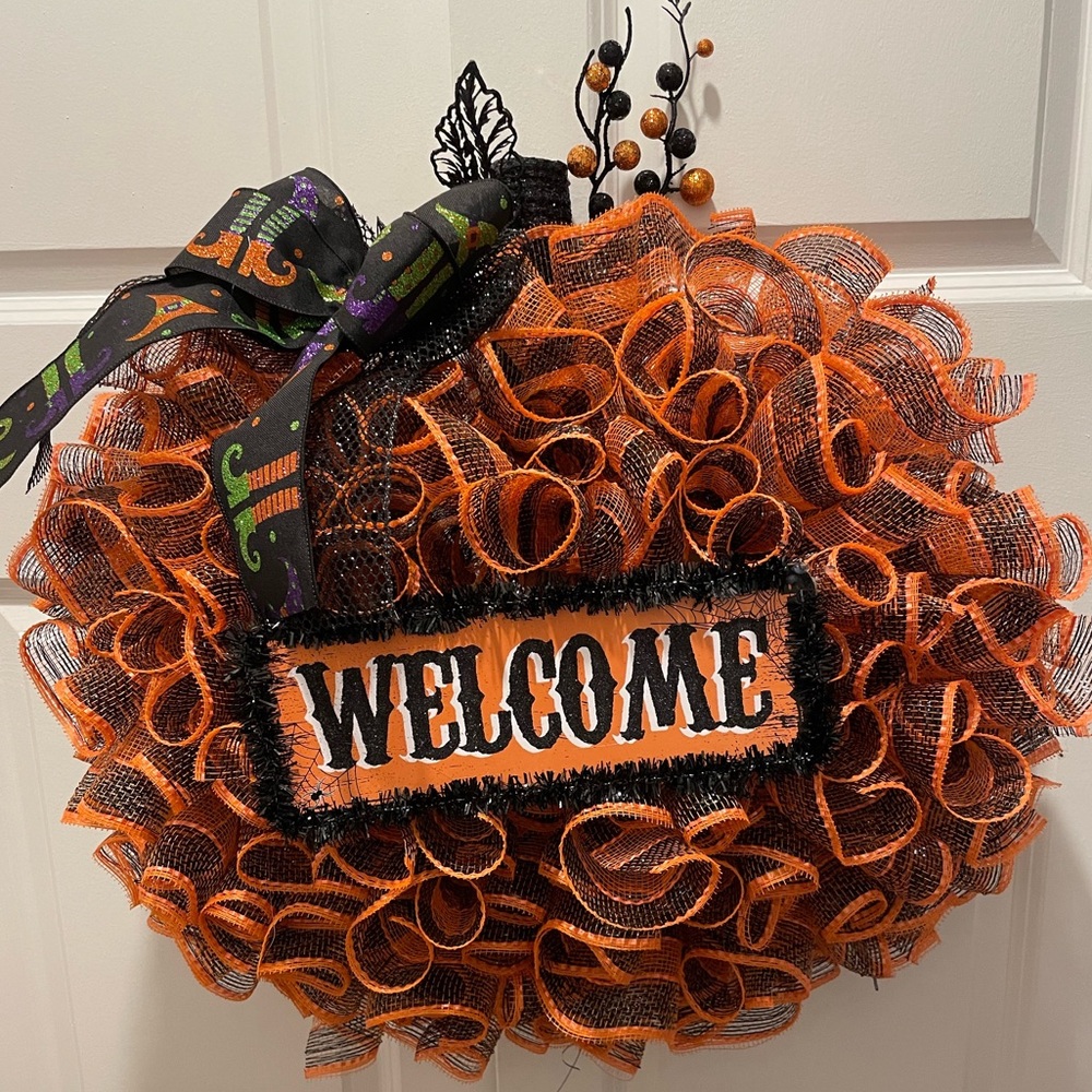 Orange and Black Welcome Wreath